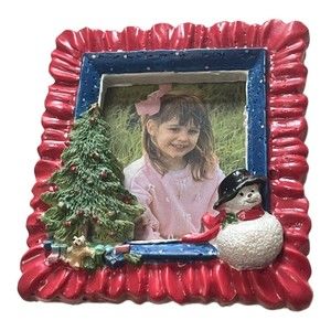 Vintage Christmas Photo Frame Tree Snowman Toys Ornament Magnetic Memory Frame